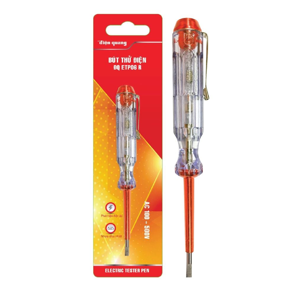 Bút thử điện Điện Quang ĐQ ETP06 R ( Đầu vít dẹp,140 mm, màu đỏ )