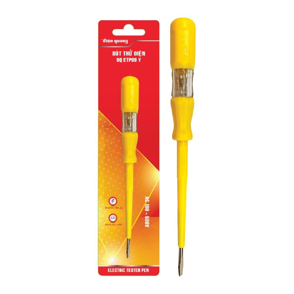 Bút thử điện Điện Quang ĐQ ETP09 Y ( Đầu vít dẹp, 185 mm, màu vàng )