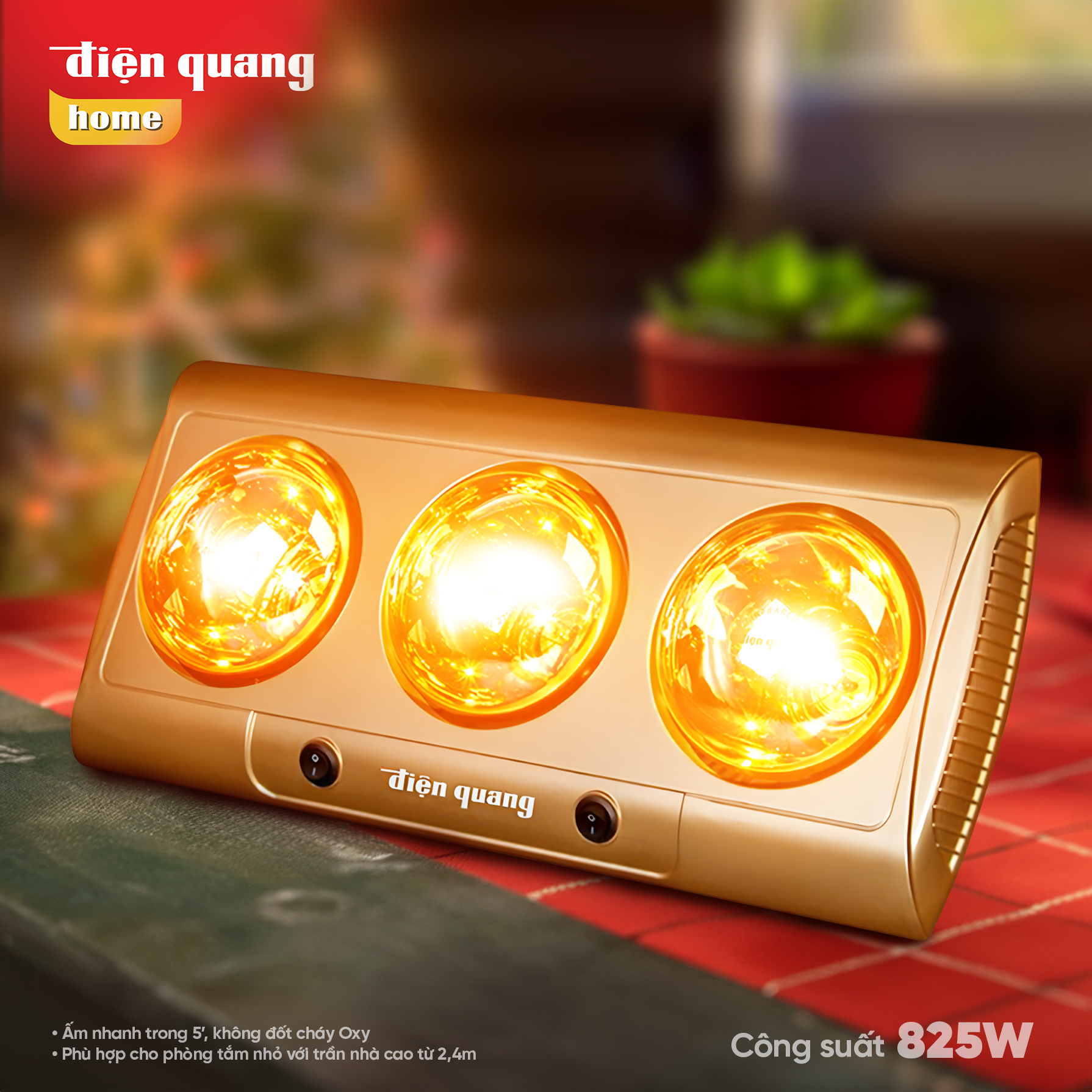 Đèn sưởi hồng ngoại Điện Quang ĐQ IHL03825 GO ( 825W, màu vàng )