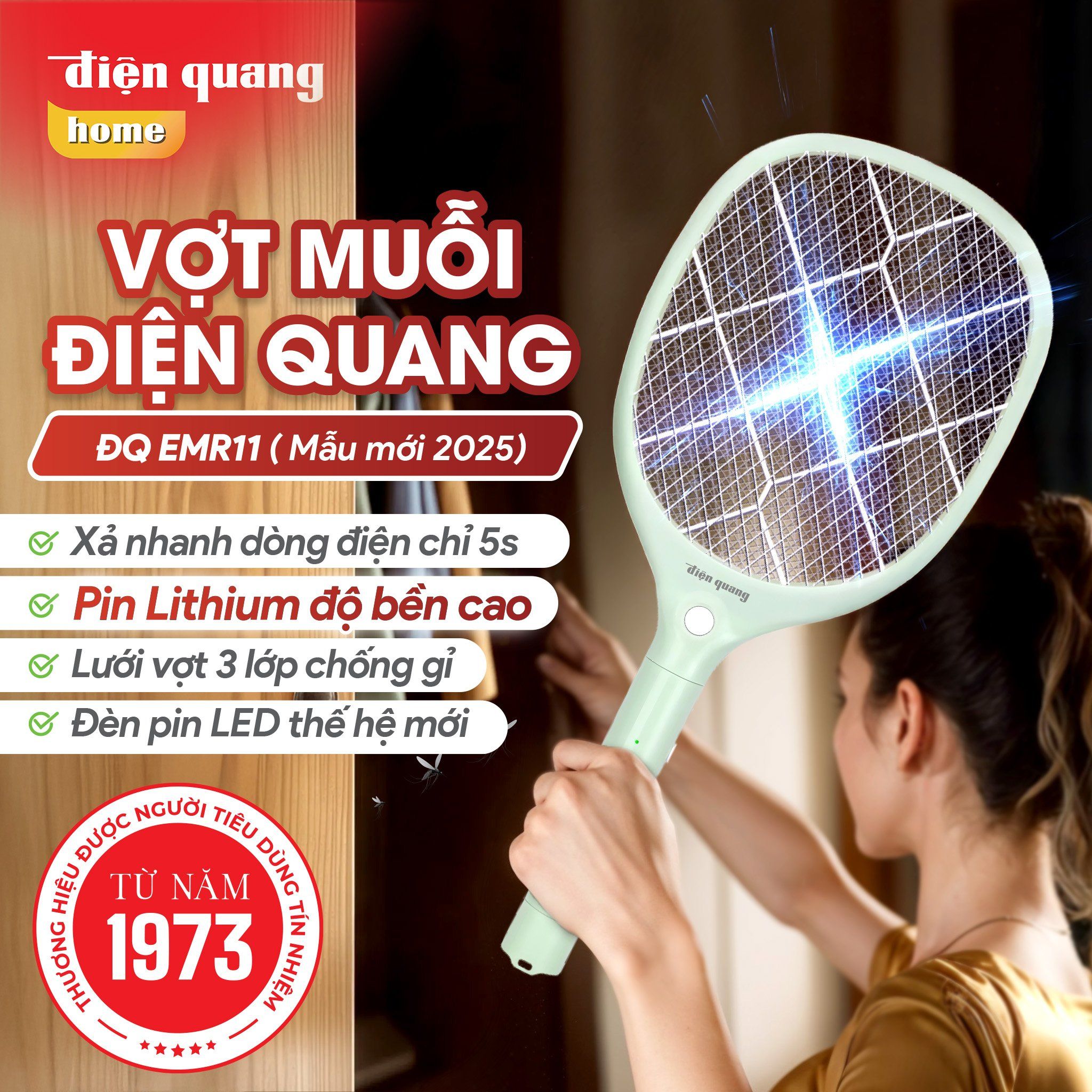Vợt muỗi ĐQ EMR11 (Pin Lithium, mẫu mới 2025)