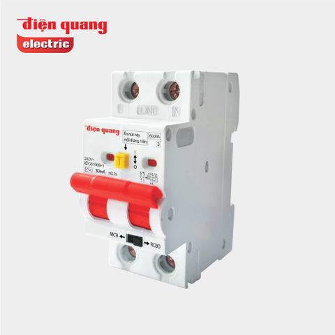 Cầu dao chống giật và bảo vệ quá tải, ngắn mạch Điện Quang ĐQ RCBO 2P (RCBO, 2 cực, 10A đến 63A, 6KA, 30mA)