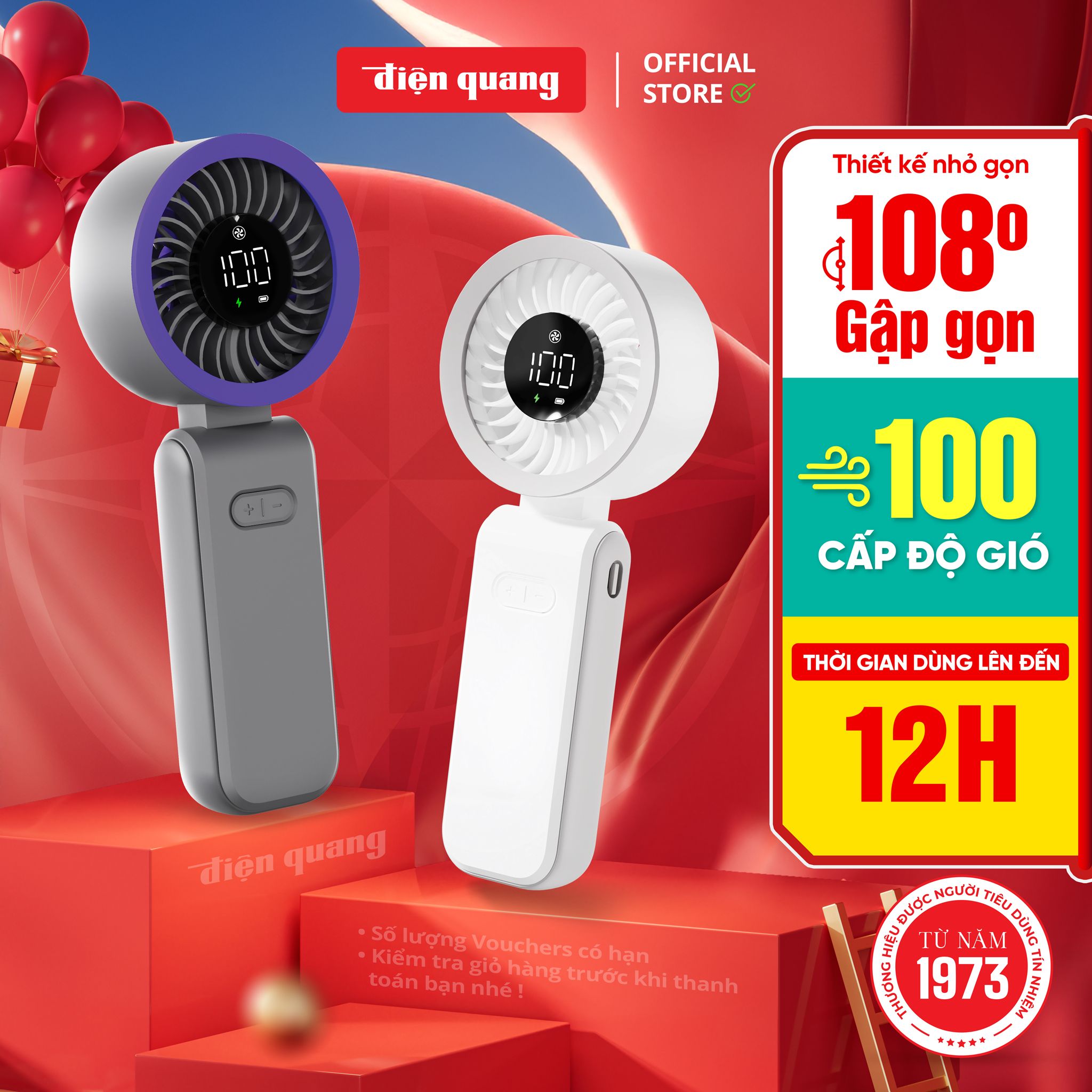 [SẢN PHẨM MỚI] Quạt Cầm Tay 100 Cấp Độ Gió (Có Thể Gập) Điện Quang 3600 mAh Cầm Tay Di Động Gió Mạnh Tốc Độ Cao 1000 Vòng/ Phút