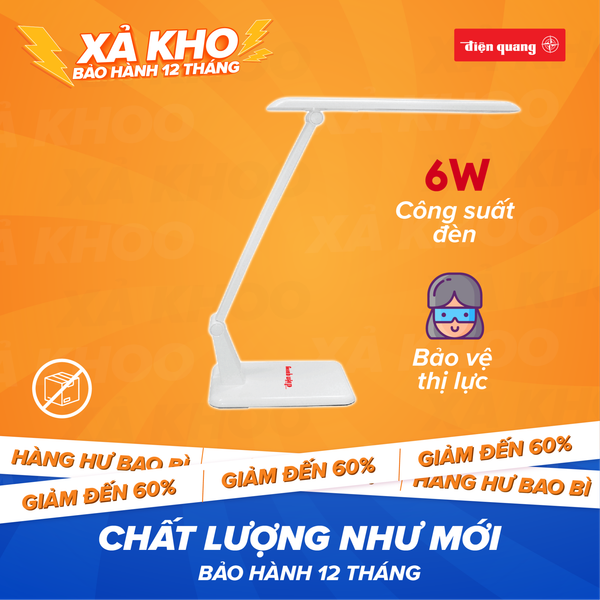 [XẢ KHO] Đèn bàn LED chống cận Điện Quang ĐQ LDL01 6W (Cảm ứng, Cắm điện trực tiếp) - Hàng không bao bì - Năm SX 2014, 2015 - Bảo hành 12 tháng