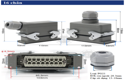 Jack nối công nghiệp 16 chân HE-6