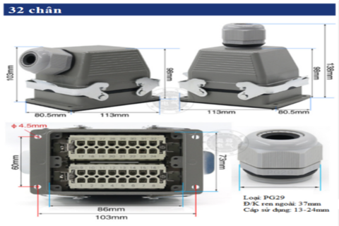  Jack nối công nghiệp 32 chân HE-6 