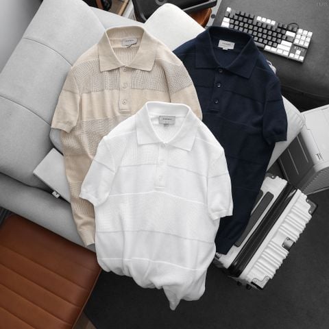 Áo Polo Len Nam ICONDENIM Minimalist DarkStriped Knit