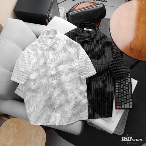 Áo Sơ Mi Nam Tay Ngắn Crinkle Stripe Form Boxy