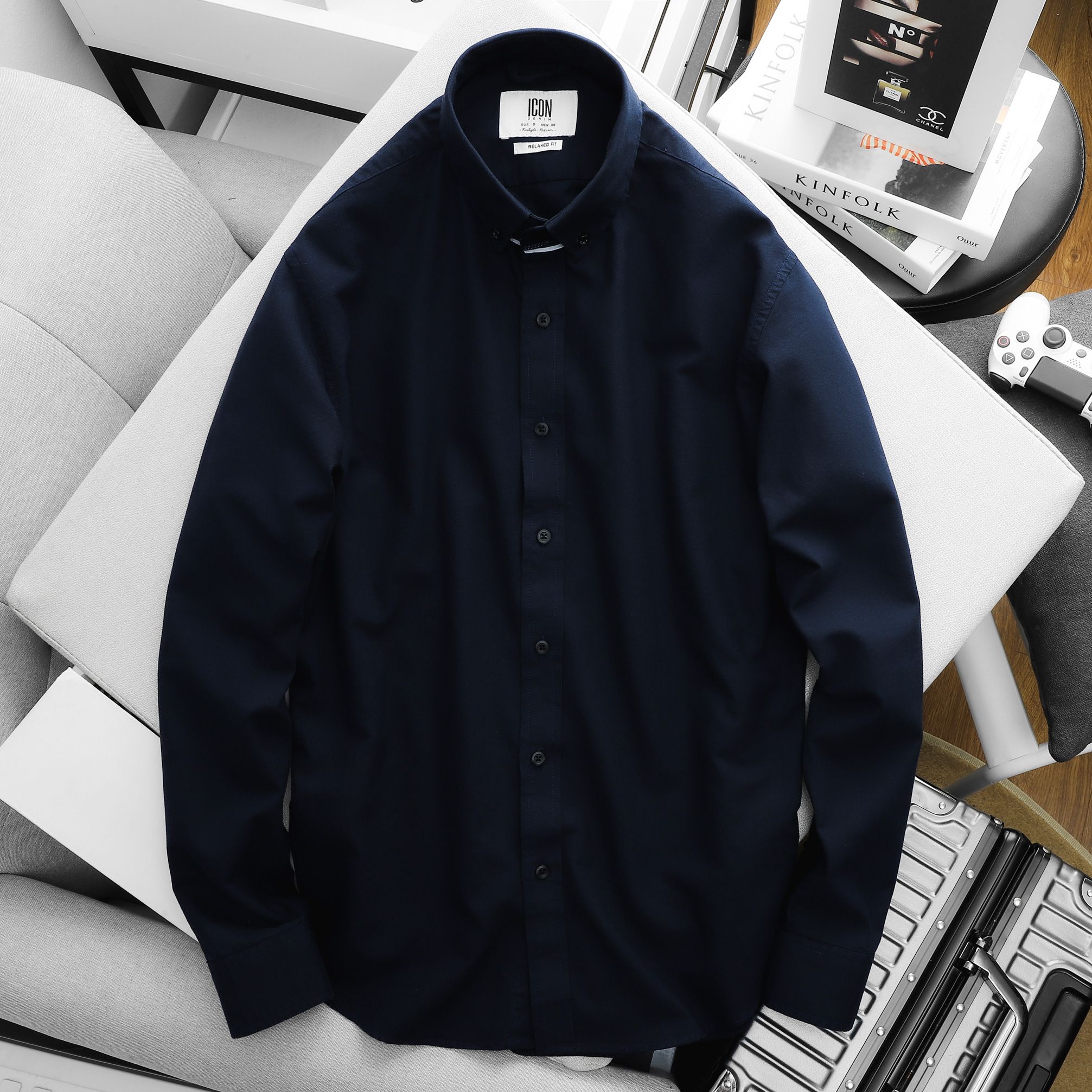 ÁO SƠ MI VẢI OXFORD WASHED CỔ CÀI NÚT NGẮN TAY NAM S XANH DƯƠNG KHÓI  MUJI