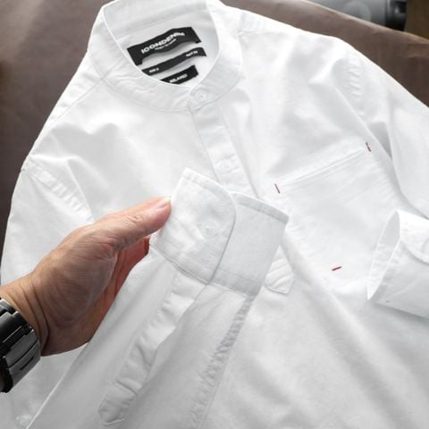 Áo Sơ Mi Nam  ICONDENIM Cotton Linen Henley Long-Sleeve Casual Shirts Trắng - Đen
