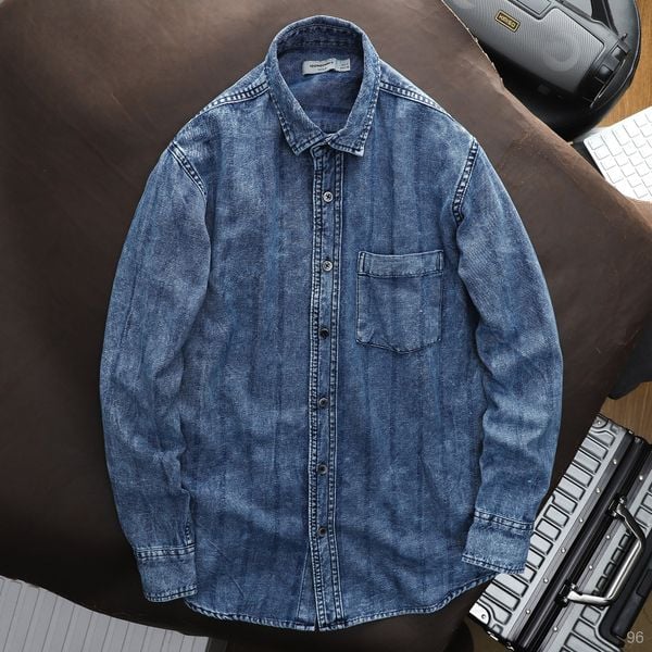 Áo Sơmi Denim Wash ICONDENIM Vertical Stripes Blue