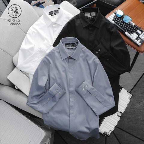 Áo Sơ Mi Nam Bamboo ICONDENIM Hidden Buttons Trắng - Đen - Xanh