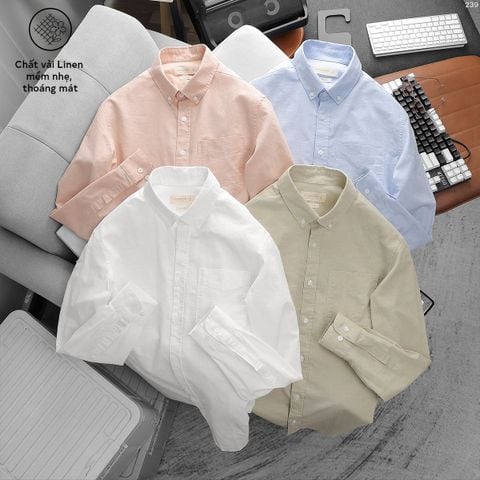 Áo Sơ mi Nam Tay Dài ICONDENIM Linen Collection Trắng - Be - Xanh -Cam