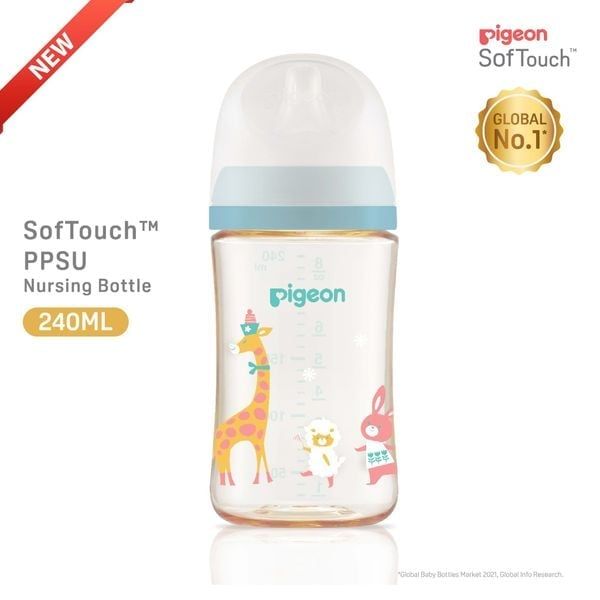  Bình Sữa Pigeon Nội Địa PPSU Plus WN3 In Hình Động Vật 240ml 