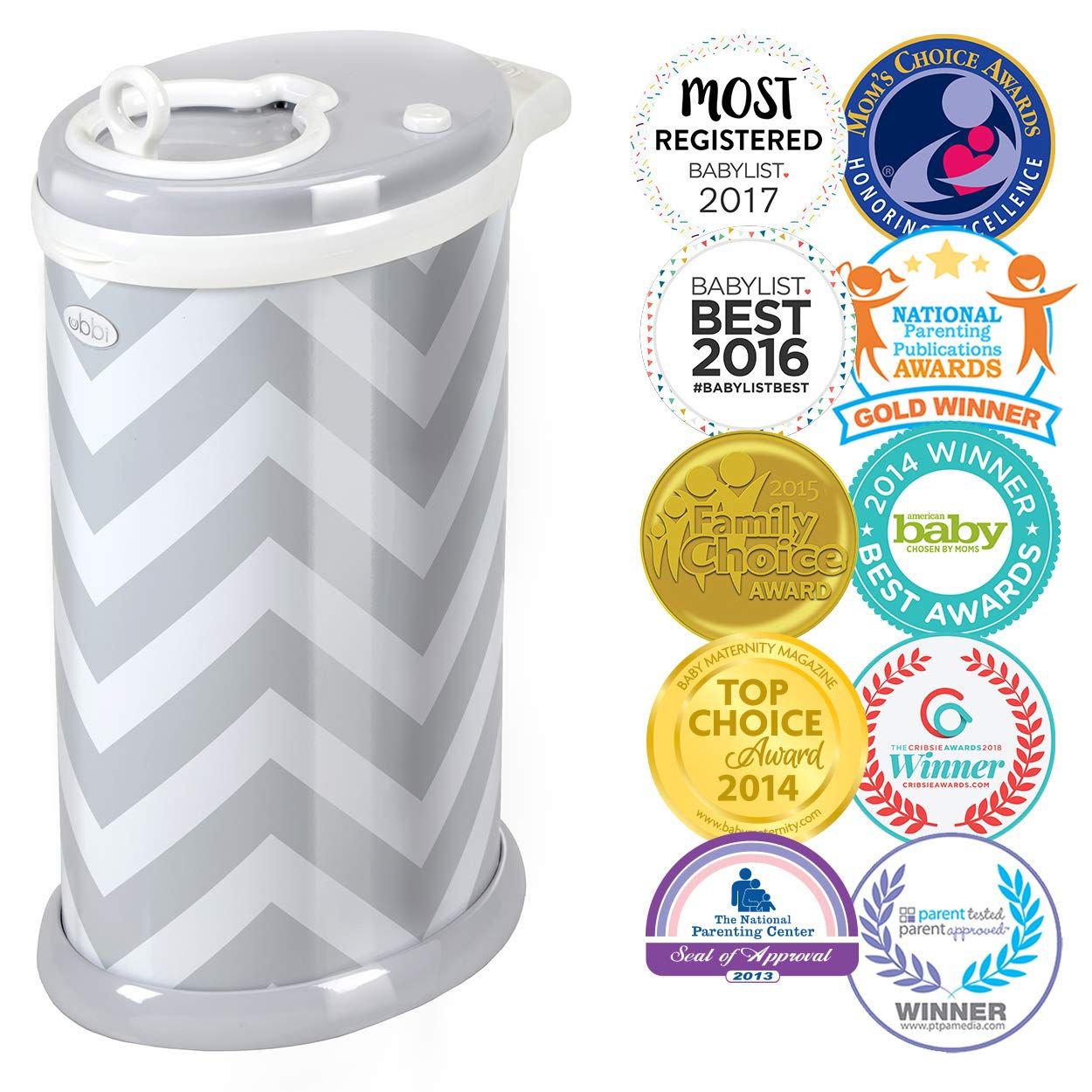  Thùng xử lý tã cho bé Ubbi diaper pail, Gray Chevron 