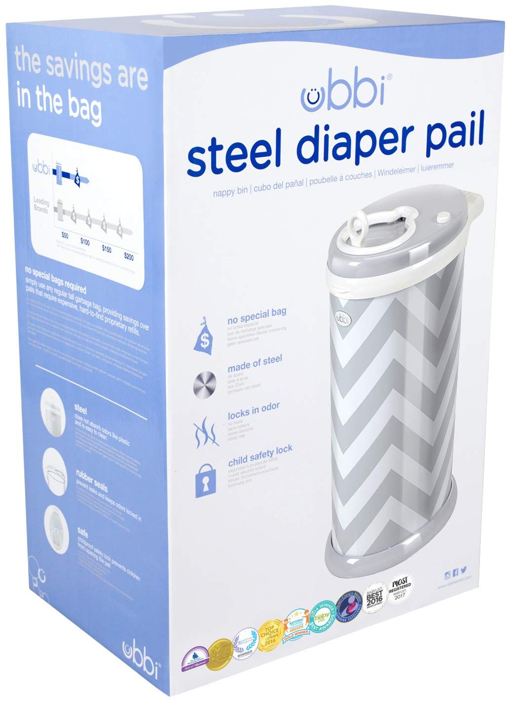  Thùng xử lý tã cho bé Ubbi diaper pail, Gray Chevron 