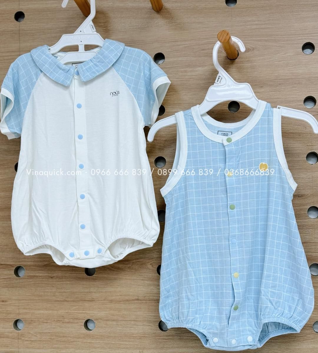  Set 2 Bodysuit Nous Bé Trai Kẻ Xanh Caro Phối Trắng Happy Apple 