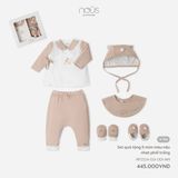  Set Quà Tặng Nous 5 Món Tay Dài Nâu Nhạt Phối Trắng - Newborn 