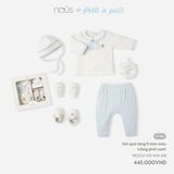  Set Quà Tặng Nous 5 Món Bé Trai Thêu Gấu Màu Trắng Phối Xanh Nhạt - Newborn 