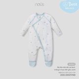  Bộ liền dài tất cài lệch Nous trắng in họa tiết gấu xanh 