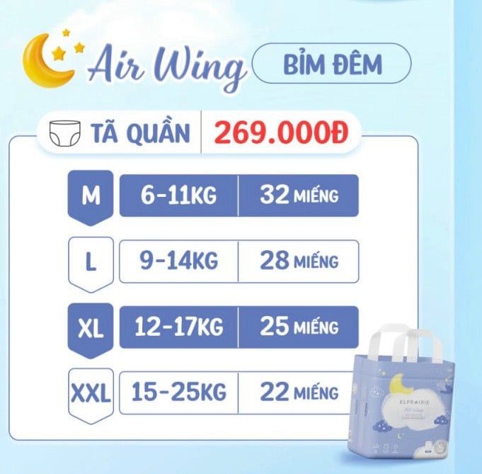  Tã/Bỉm Quần Ban Đêm Elprairie Air Wing Nội Địa Hàn 