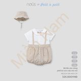  Bodysuit Tay Ngắn Nous Yếm Kẻ Caro Nâu Đính Nơ Nhỏ Mix Mũ 