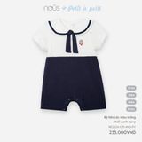  Bodysuit Cộc Tay Nous Bé Trai Thêu Gấu Màu Trắng Phối Xanh Navy 