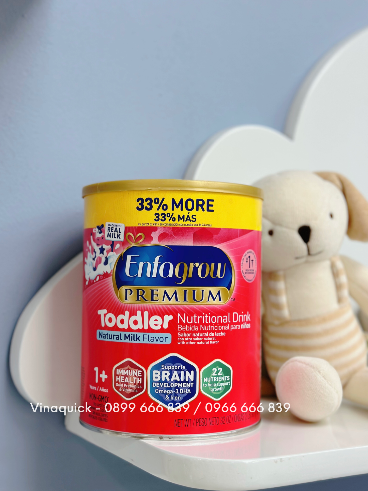  Sữa Enfagrow Premium Toddler Nutritional Drink - Natural Milk Flavor Cho Bé Từ 12 - 36 Tháng (907g) 