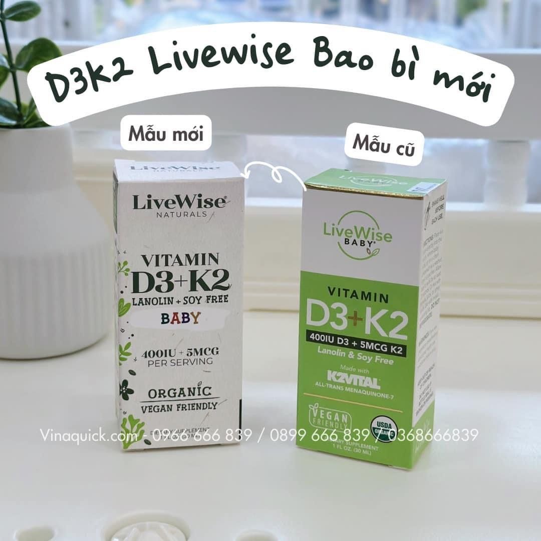  Vitamin D3K2 hữu cơ LiveWise Baby cho bé từ sơ sinh 