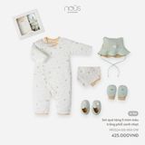  Set Quà Tặng Nous 5 Món Tay Dài Trắng Phối Xanh Đính Nơ Vàng - Newborn 