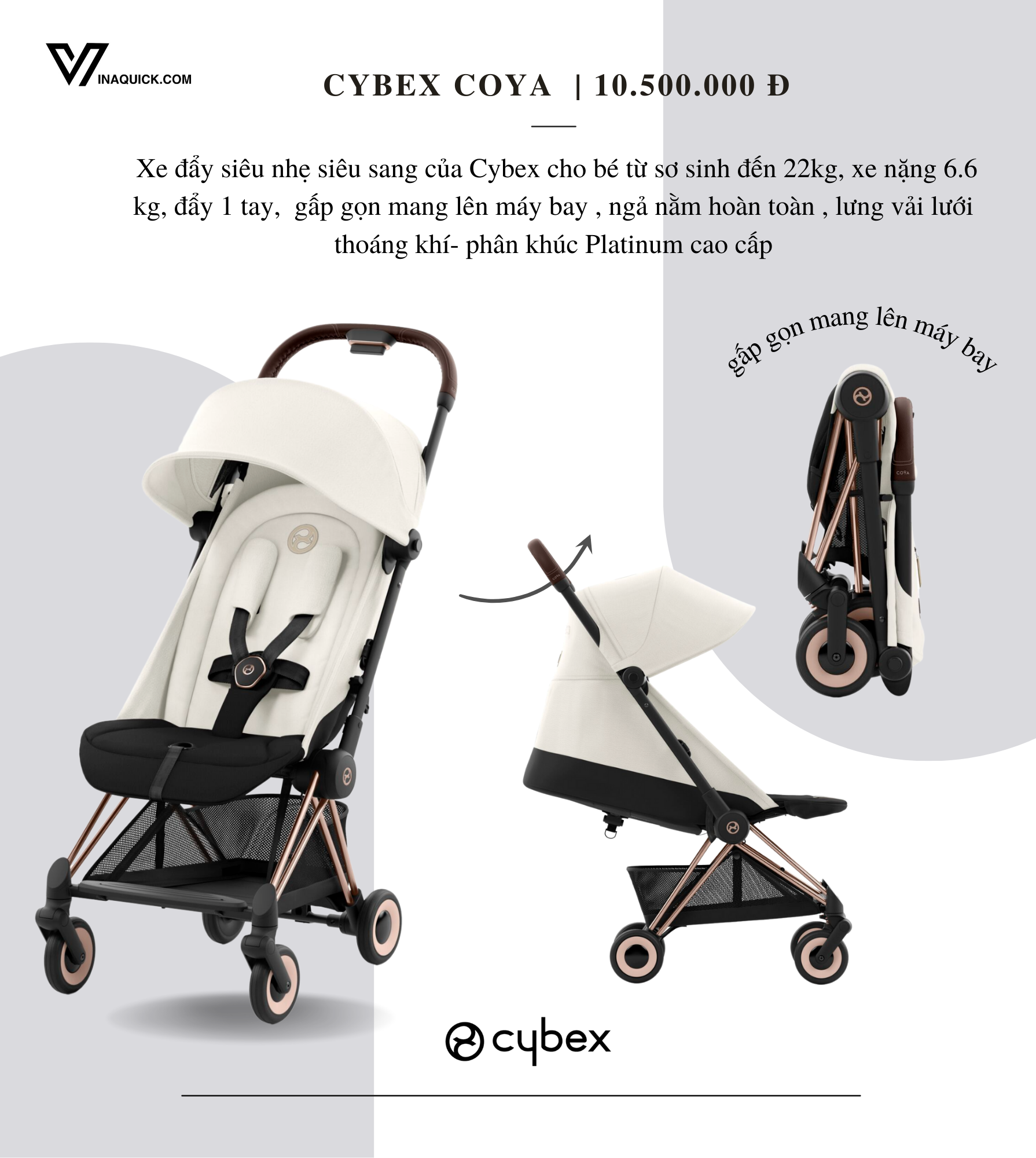  Xe đẩy gấp gọn Cybex Platinum Coya - Rosegold/Dark Grey 