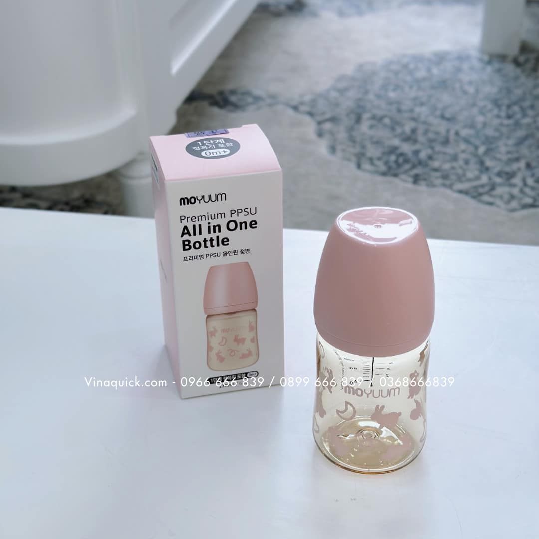  Bình Sữa PPSU Cổ Rộng Moyuum Limited Rabbit Edition - Họa Tiết Thỏ Hồng 