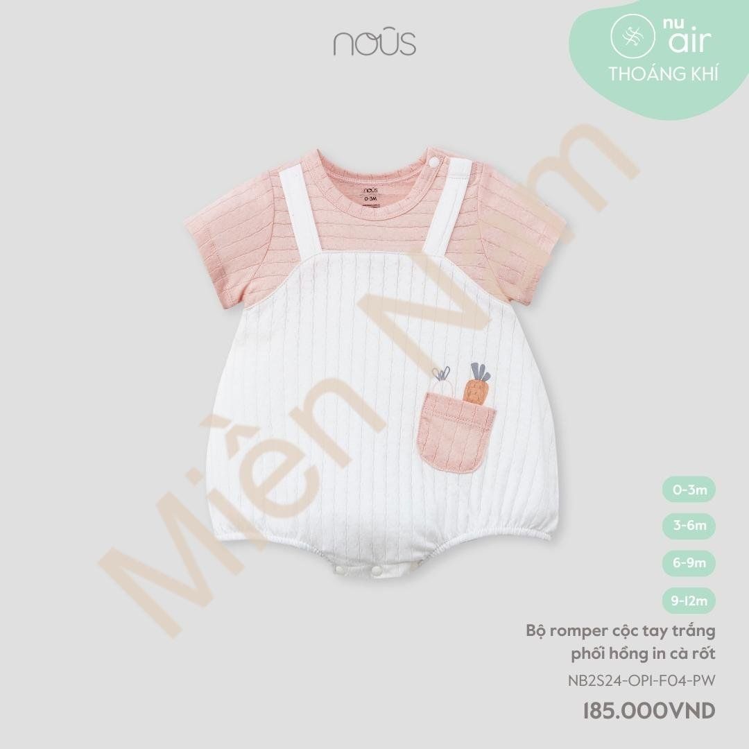  Bodysuit Romper Nous Air Yếm Ngắn Phối Hồng In Cà Rốt 