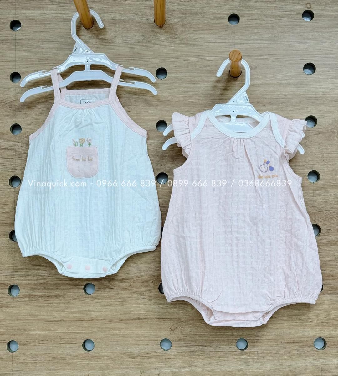  Set 2 Bodysuit Nous Bé Gái Sát Nách Hồng Phối Trắng Thêu Hoa Bé Bé 