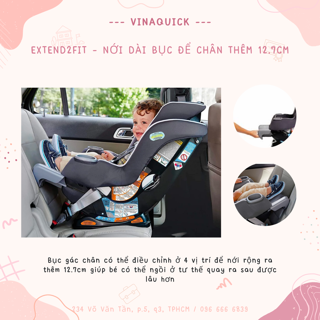  Ghế ngồi ô tô GRACO EXTEND2FIT 2-in-1 CONVERTIBLE CAR SEAT - GOTHAM 