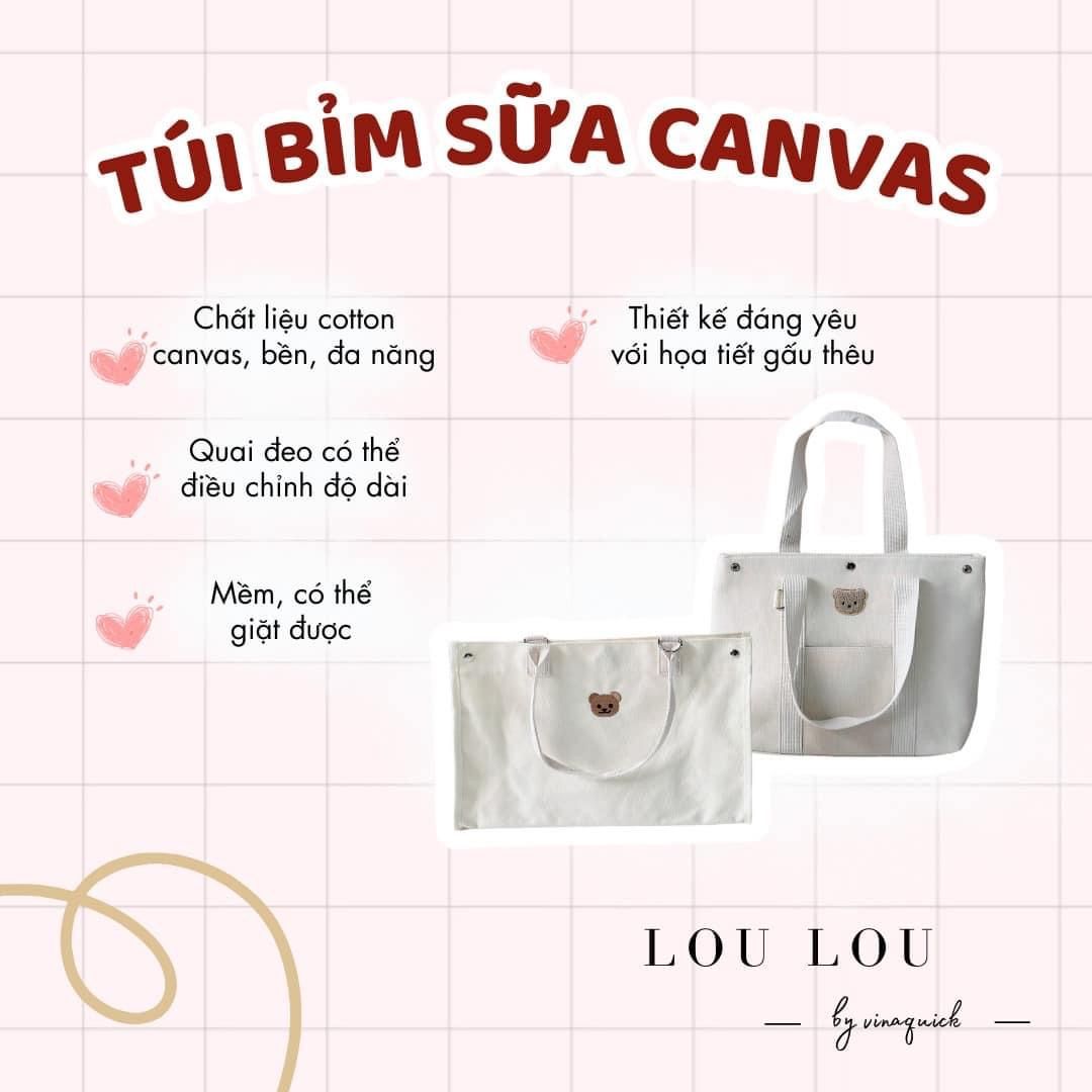  TÚI XÁCH BỈM SỮA ĐA NĂNG CANVAS HỌA TIẾT GẤU LOULOU BY VINAQUICK 