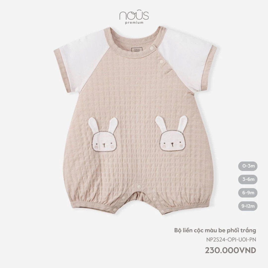  Bodysuit Tay Ngắn Nous Be Nâu Phối Trắng Thêu Thỏ 