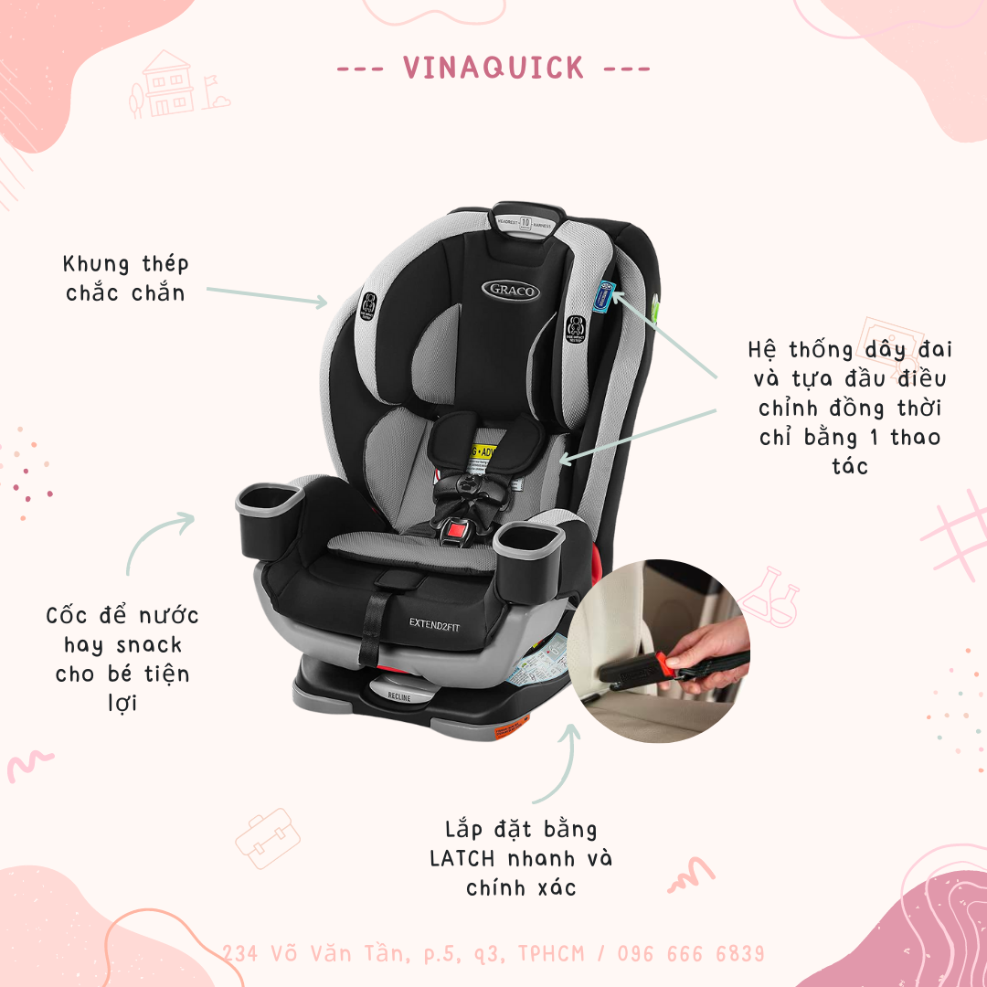  Ghế ngồi ô tô GRACO EXTEND2FIT 2-in-1 CONVERTIBLE CAR SEAT - GOTHAM 