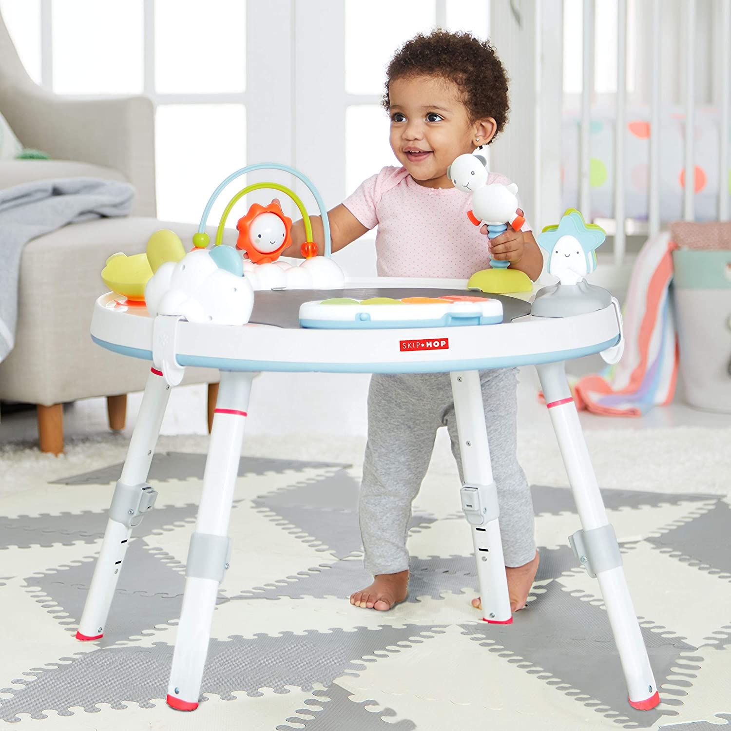  Ghế nhún Skip Hop Baby Activity Center: Interactive Play Center with 3-Stage Grow-with-Me Functionality, 4M+ (Silver Lining) 