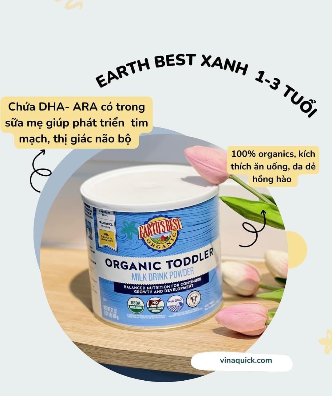  Sữa Earth's Best Organic Toddler, Natural Vanilla, dành cho bé từ 1 tuổi trở lên, hộp 595g 