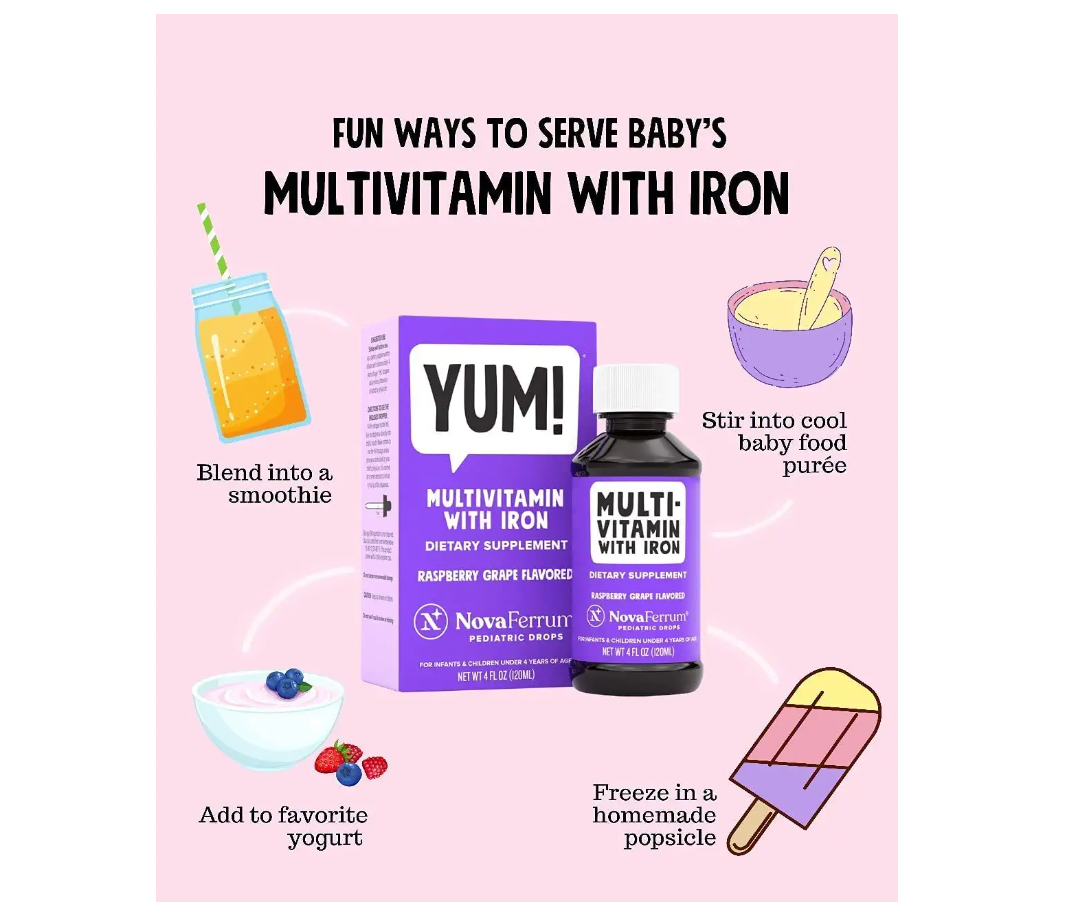  VITAMIN TỔNG HỢP KÈM SẮT YUM NOVAFERRUM MULTIVITAMIN WITH IRON CHO TRẺ TỪ SƠ SINH TỚI 4 TUỔI, 50ML 