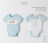  Set 2 BodySuit Nous Cộc Tay Xanh Phối Trắng 