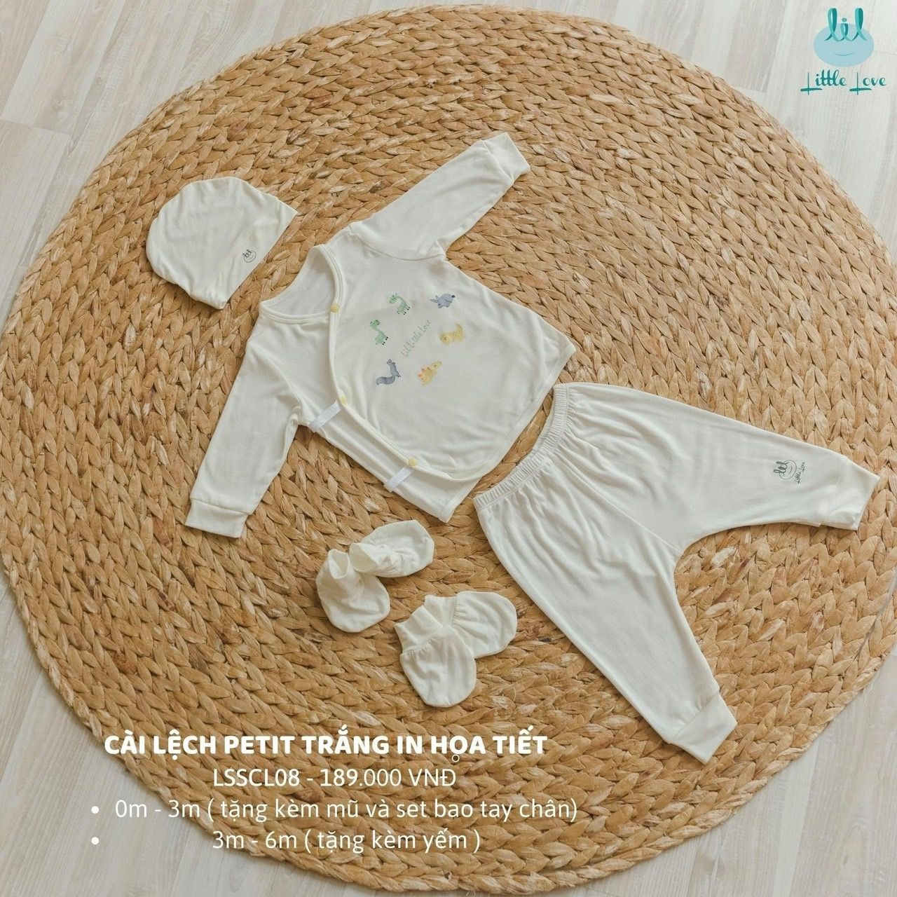  Bộ Cài Lệch Petit Trắng In Họa Tiết LiL-Little Love 