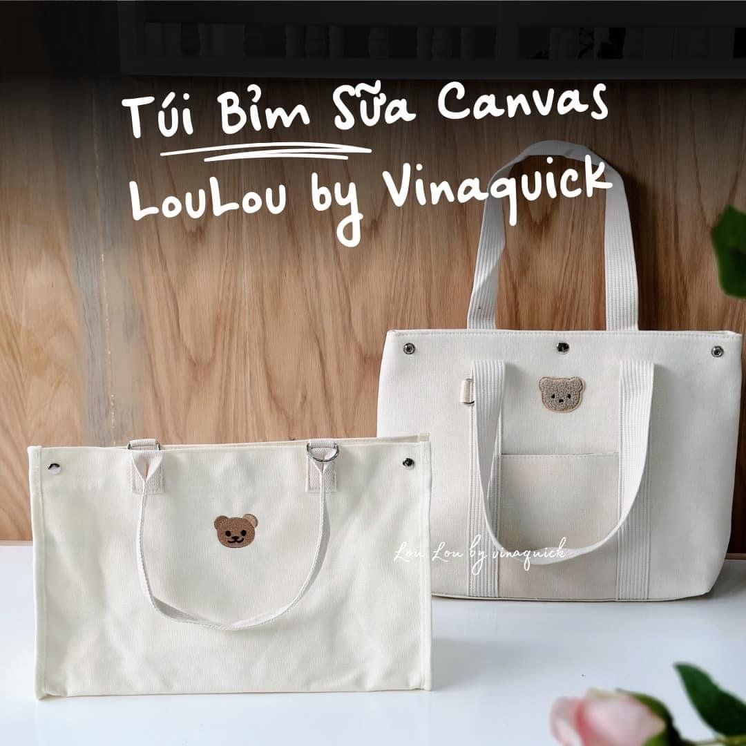  TÚI XÁCH BỈM SỮA ĐA NĂNG CANVAS HỌA TIẾT GẤU LOULOU BY VINAQUICK 