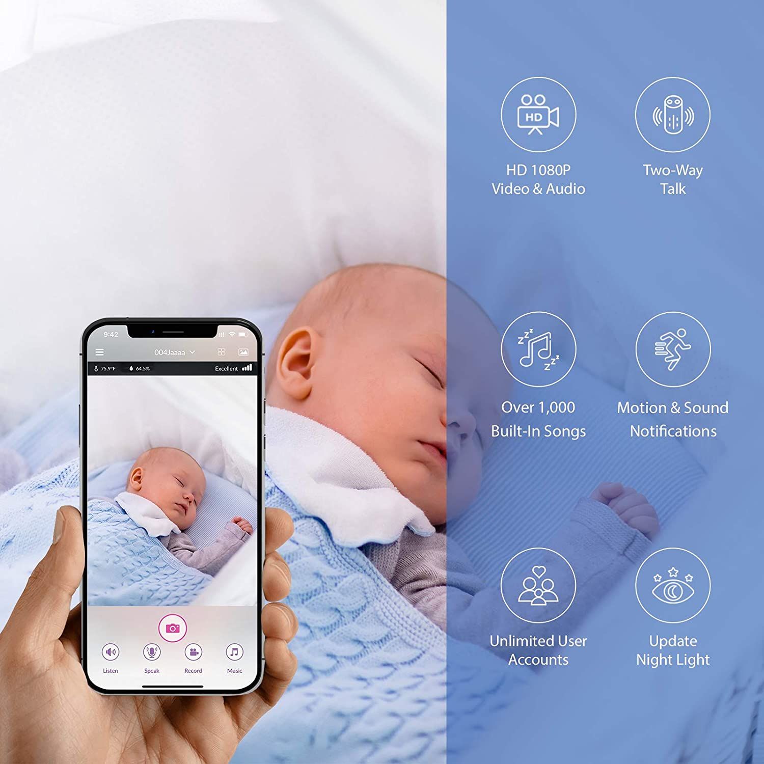  Camera theo dõi - báo khóc iBaby Smart WiFi Baby Monitor M2C có thể treo tường/ gắn nôi/ để bàn 