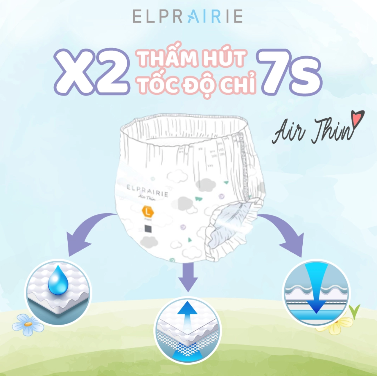  Tã/Bỉm Quần Elprairie Air Thin Nội Địa Hàn 