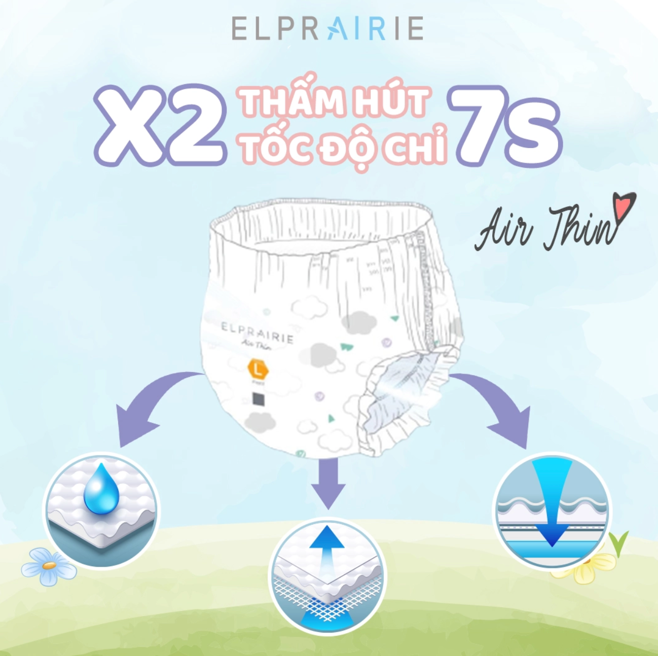  Tã/Bỉm Dán Elprairie Air Thin Nội Địa Hàn 