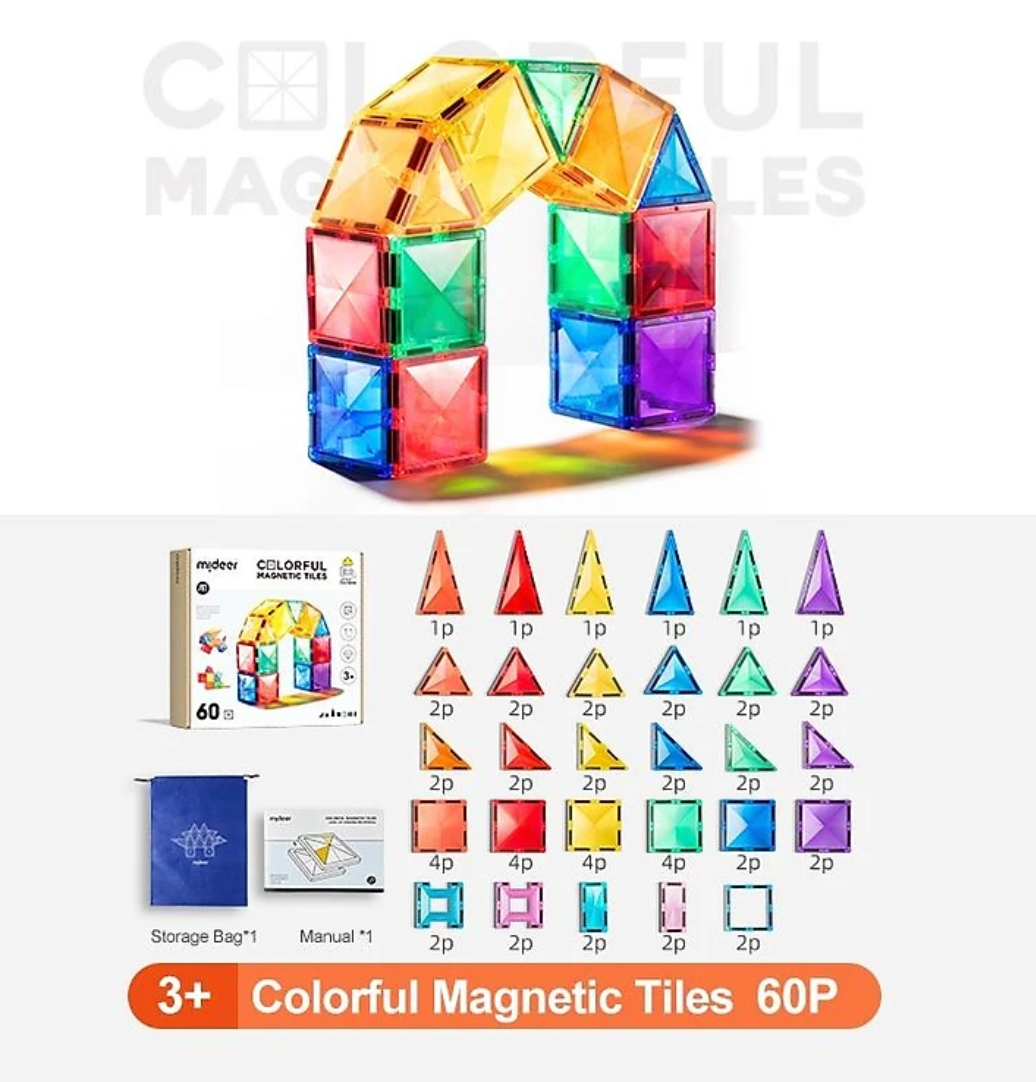  Bộ Xếp Hình Nam Châm Ánh Sáng Mideer Colorful Magnetic Tiles 60P 
