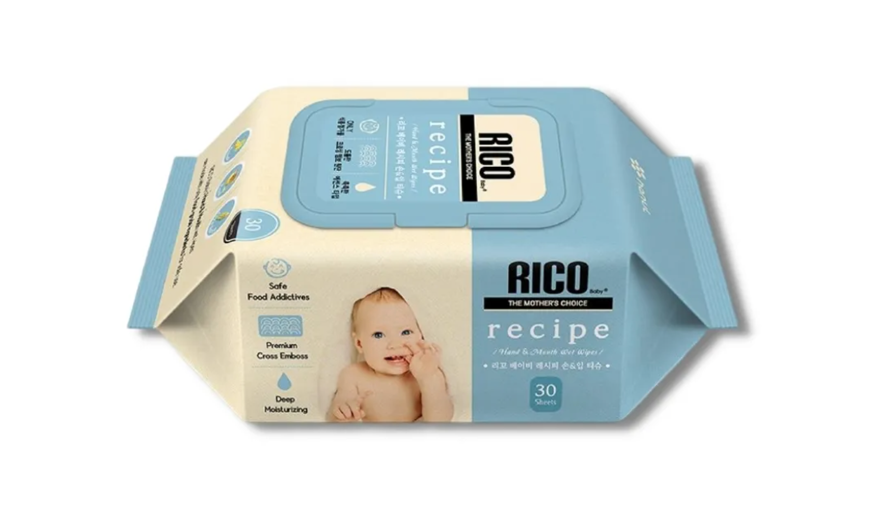  KHĂN ƯỚT CAO CẤP RICO RECIPE VỚI CHIẾT XUẤT THỰC PHẨM HỮU CƠ - 30 TỜ 