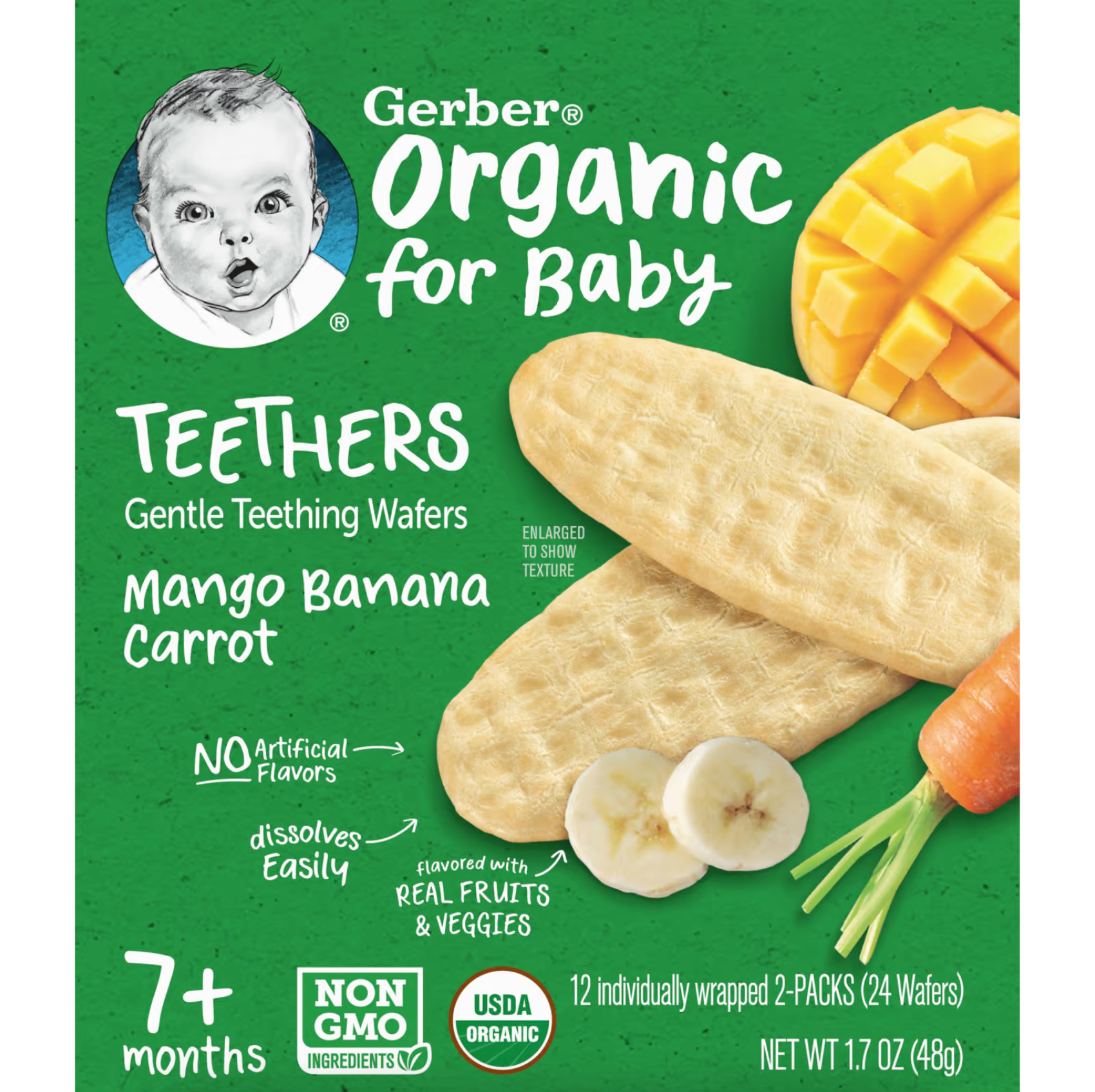  BÁNH GẠO GERBER GRADUATES ORGANIC TEETHERS - 7M+ (48G) - VỊ XOÀI CHUỐI CÀ RỐT 