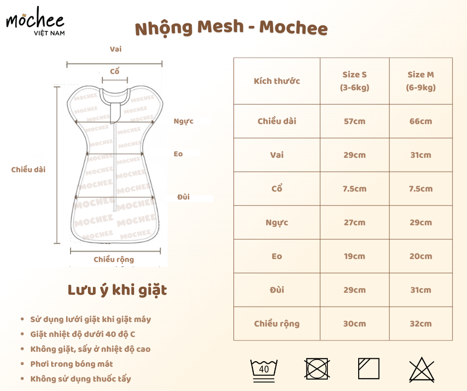  Nhộng Chũn Vải Mesh Thoáng Khí Mochee Cho Bé 